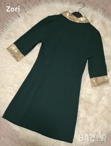 Зелена рокля с акценти от златисти пайети, снимка 6 - Рокли - 52598787