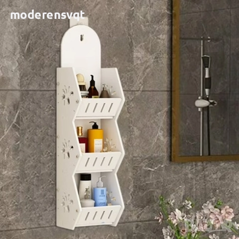 Стенен рафт за баня, 3 реда органайзер за баня, хол, кухня