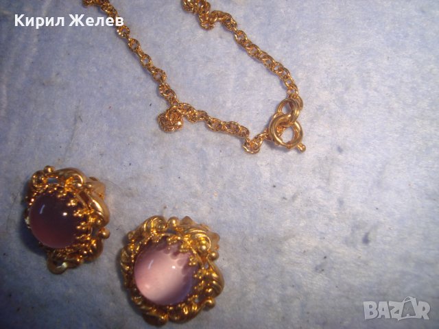 ПОЗЛАТЕНИ КОЛИЕ ОБЕЦИ БРОШКА БРОНЗ с ЮВЕЛИРНО ШЛИФОВАНО КОТЕШКО ОКО АРТ ДЕКО ПРЕКРАСНИ БИЖУТА 27967, снимка 11 - Бижутерийни комплекти - 37115412