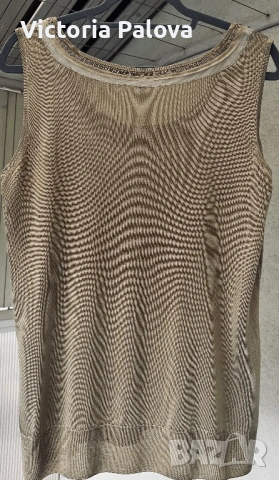 ESKADA луксозен дизайнерски топ с мъниста -100% вискоза, размер 42, снимка 5 - Корсети, бюстиета, топове - 53520074