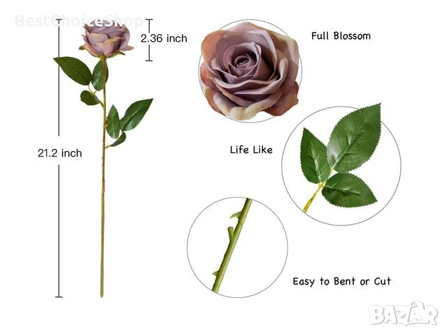 10 бр. изкуствени копринени рози букети за сватби, партита, домашна декорация - есенен лилав, снимка 3 - Стайни растения - 53171597
