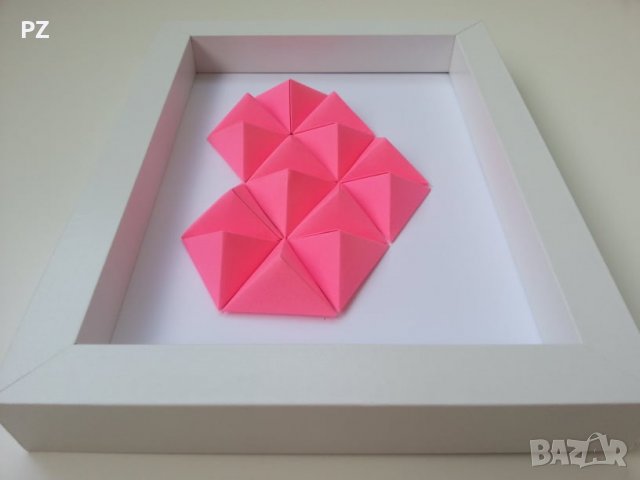 3D розово сърце, оригами, в рамка, декорация за стена, подарък в Декорация  за дома в гр. Ямбол - ID35257733 — Bazar.bg