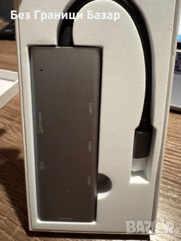 Нов USB-C HUB Type-C 6 в 1 – 3×USB 3.0, Gigabit LAN, SD/MicroSD четец, алуминиев адаптер