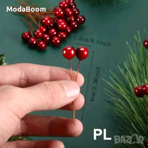 Изкуствени червени черешови клонки за коледна декорация 250 бр, снимка 2 - Декорация за дома - 48322088