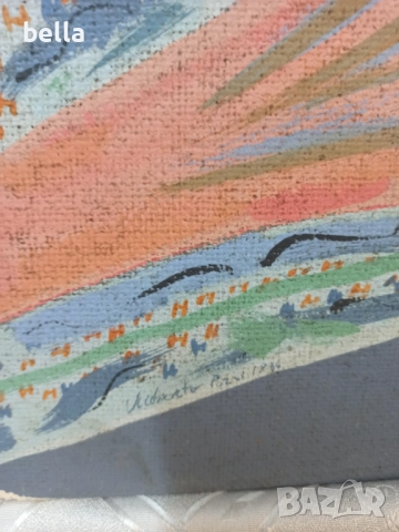 Авторска картина ,масло платно - италиански худ.Umberto Pozzi 1984 год, снимка 5 - Антикварни и старинни предмети - 52176202