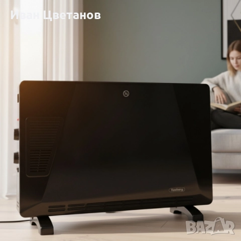 Конвекторен отоплител Rosberg – 2500W, 3 степени, с вентилатор, защита от прегряване (бял или черен), снимка 2 - Отоплителни печки - 52093095