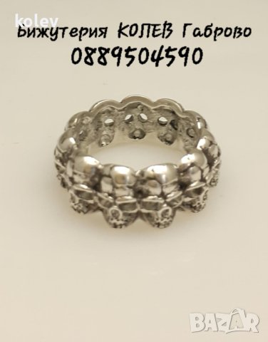 масивна Сребърна халка с черепи MEMENTO MORI размер №60-62, снимка 2 - Пръстени - 43516408