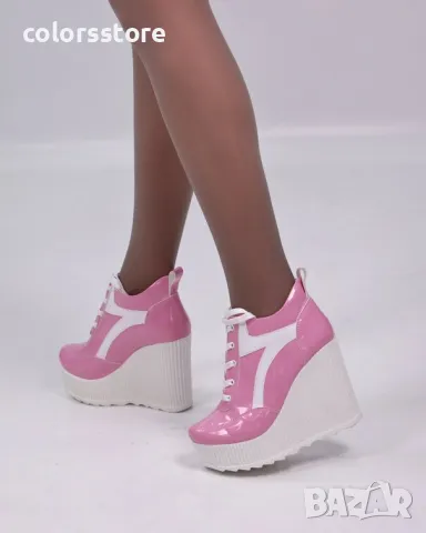 Кецове на платформа - розов лак с бяло ходило - NO4