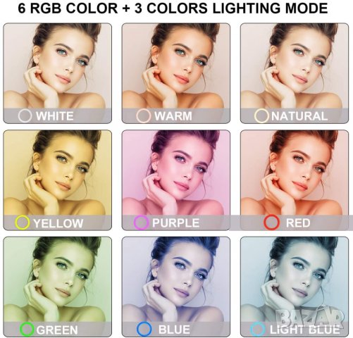 Комплейт Селфи Ринг с LED светлина / RGB 10″/ 26см ринг + Стойка/Трипод 210см, снимка 3 - Селфи стикове, аксесоари - 33260154