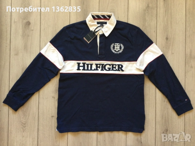НОВА оригинална синя ръгби поло фланела блуза TOMMY HILFIGER размер L
