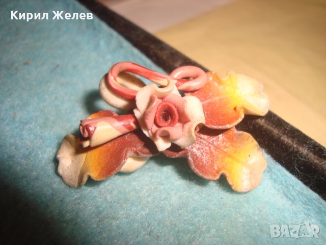 СТАРА ФЛОРАЛНА АРТ - ДЕКО СТИЛ БРОШКА РЪЧНА МАЙСТОРСКА ИЗРАБОТКА ЦВЕТЕ 12354, снимка 3 - Антикварни и старинни предмети - 35507023
