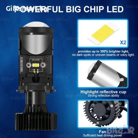 Комплект от 2 LED крушки H4 с лупа, Y6, 2x35 вата, 110x60мм, 14400LM, снимка 7 - Аксесоари и консумативи - 52341788