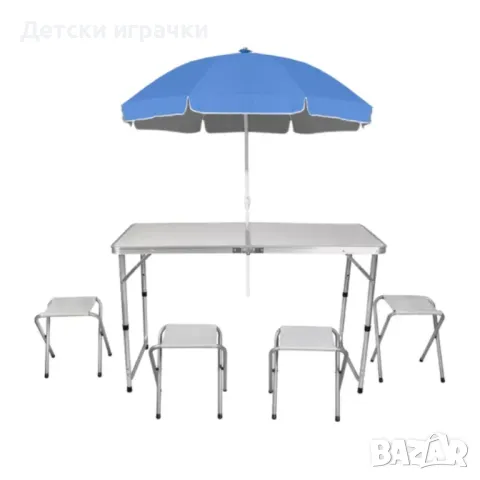 Сгъваема маса със столове тип куфар, маса с три нива, място за чадър , снимка 1