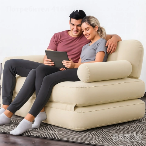 Двоен надуваем матрак с разтегателен диван за спане, снимка 5 - Дивани и мека мебел - 53089617