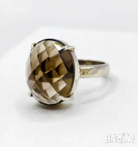 Сребърен 925 Пръстен с Голям Натурален Опушен Кварц!, снимка 6 - Пръстени - 48032130