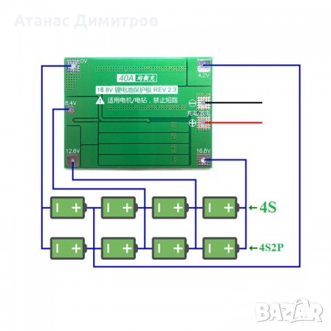 4S BMS 16.8V 40A, защитна платка с балансно зареждане, PCB BMS board, снимка 2 - Друга електроника - 38291423