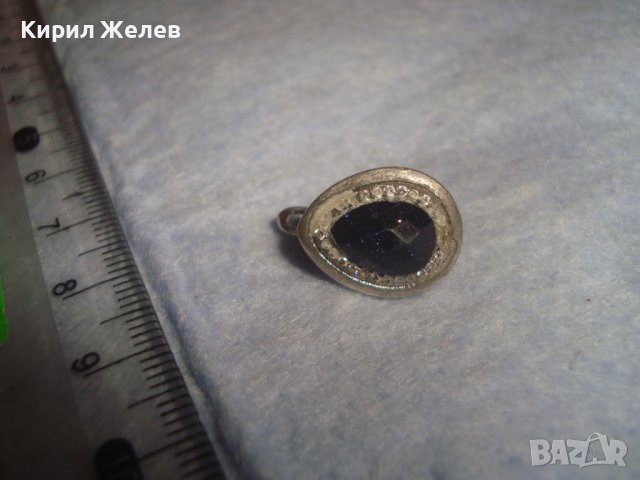 СТАРА АНГЛИЙСКА СКЪПОЦЕННА СРЕБЪРНА ОБЕЦА СРЕБРО 925 с ФАСЕТИРАН АВАНТЮРИН и ЦИРКОНИ 32405, снимка 7 - Обеци - 38330523