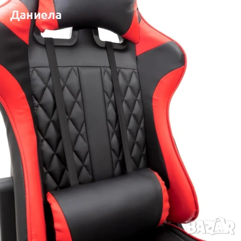 Ергономичен геймърски стол с функция за масаж и подложка за крака - червен, снимка 5 - Столове - 53237857