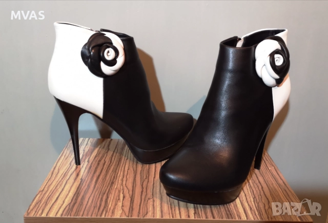 -40% Нови дамски черни бели боти на висок тънък ток 40 41 размер, снимка 5 - Дамски боти - 51876307