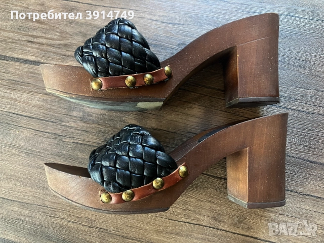 Кожени сандали, висококачествена изработка, с платформа и висок ток в чудесно състояние, 38