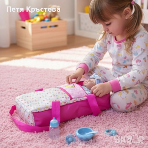 Кукла бебе с пълен комплект – Шише, пижама, легълце и аксесоари - 42 см - НА БЪЛГАРСКИ, снимка 4 - Кукли - 52713603