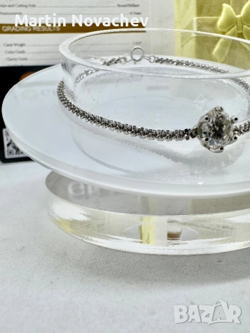 Сребърна гривна с мойсанит (Диамант) 1 карат, снимка 4 - Гривни - 53503196