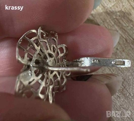 НОВИ страхотни интересни сребърни дамски обеци цвете , снимка 3 - Обеци - 52708745