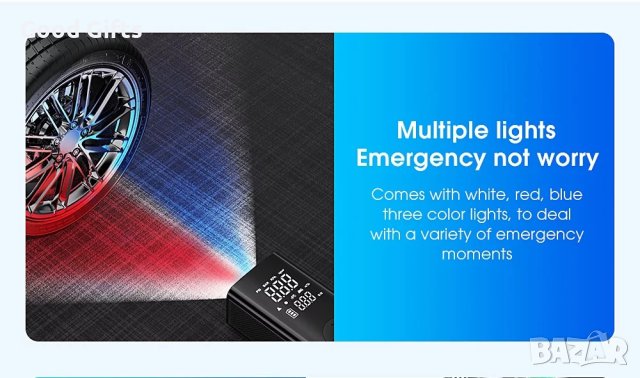 Въздушен компресор за гуми с LED лампа за кола, мотоциклет Велосипед, снимка 8 - Аксесоари и консумативи - 43016505