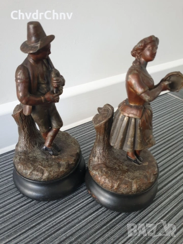 чифт2бр/23см-3кг ЦAM статуетки/стари френски скулптури/фигури на селяни-музиканти, снимка 5 - Статуетки - 53481037