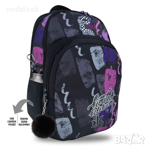 Ученическа раница, Лилав - Черен, 33x18x48см., снимка 2 - Ученически пособия, канцеларски материали - 51439472