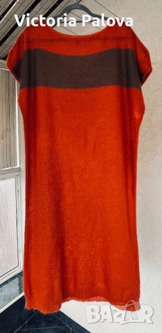 VINTAGE рокля/ туника STILE BENETTON - оранжев бохо шик с мохер, снимка 2 - Рокли - 52439141