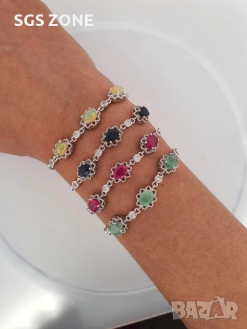 СРЕБЪРНА ГРИВНА С НАТУРАЛЕН РУБИН, САПФИР, ИЗУМРАД ИЛИ ОПАЛ, снимка 2 - Гривни - 52374786