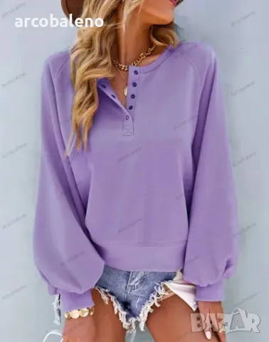 Дамски моден ежедневен широк едноцветен суичър с дълъг ръкав, 4цвята , снимка 4 - Суичъри - 39476902