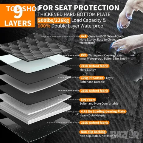 KYG Удължител за задната седалка за кучета, хамак за кучета с твърдо дъно, L - 132 см x 62 см, снимка 3 - За кучета - 49965476