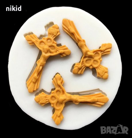 3 малки кръста кръстчета кръст силиконов молд форма фондан украса торта декорация мъфини, снимка 2 - Форми - 25441301