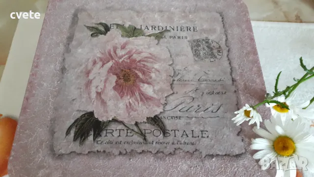 Дървена поставка, мини масичка, ръчно декорирана с декупаж, снимка 2 - Декорация за дома - 47765667