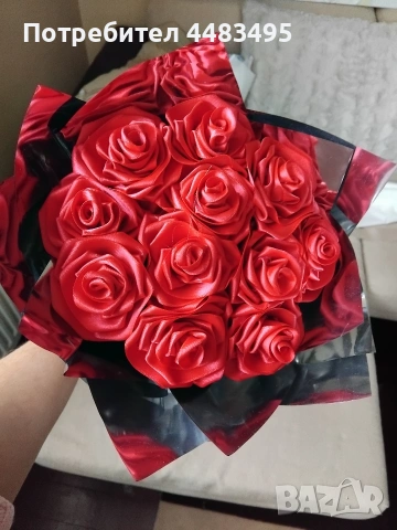 Букет от нежни сатенени рози , снимка 3 - Изкуствени цветя - 53364556