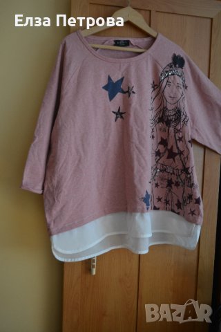 Блуза дамска есенна/пролетно, пепел от рози със звезди момиче и камъни; 5XL÷6XL