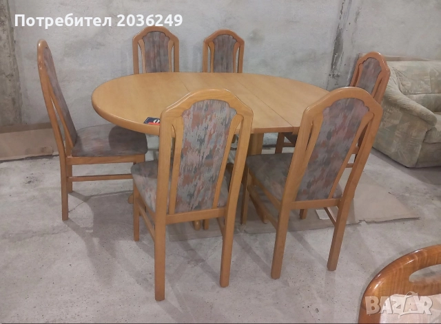 Комплект масивна разтегателна маса с 6 стола, снимка 2 - Маси - 52680525