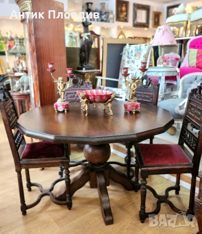 Трапезна маса от масив с многоъгълен плот, снимка 6 - Маси - 53381032