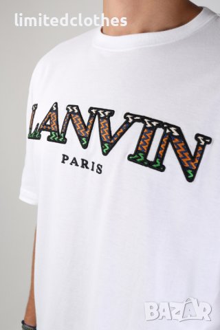 LANVIN White Embroidered Logo Мъжка Тениска size S, снимка 9 - Тениски - 37170551