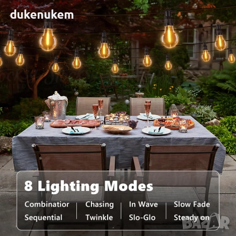 Външни LED лампички 20.5 м, 20 крушки, 8 режима, топла светлина, снимка 3 - Лед осветление - 52811586