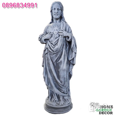 Декоративна статуя Исус Христос фигура от бетон в сиво с бяло, снимка 1 - Градински мебели, декорация  - 40697643