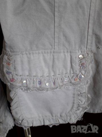 Лятно бяло сако без подплата с външни джобове и дантели, снимка 5 - Сака - 28970107