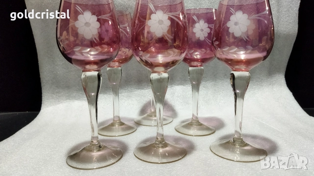 кристални чаши цветен кристал гравиран, снимка 9 - Антикварни и старинни предмети - 20061877