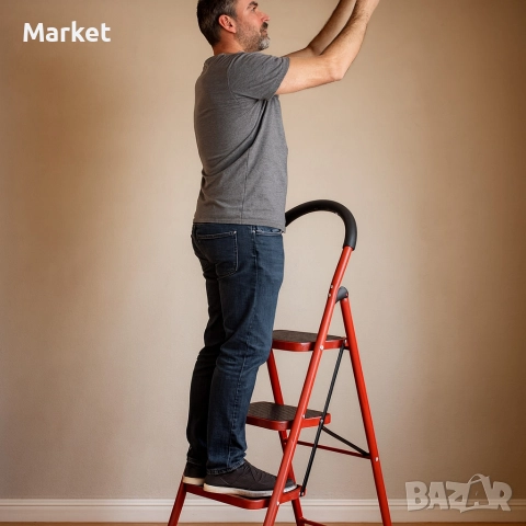 Лека сгъваема стълба – 3 Стъпала, до 150 кг, супер компактно прибиране, снимка 4 - Други стоки за дома - 52806346