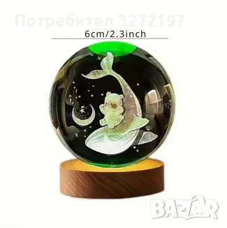 LED Светеща кристална топка/лампа, 3D сензорна-Кит и малко мече, снимка 9 - Настолни лампи - 49411441