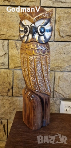 Голяма РЪЧНО РЕЗБОВАНА дървена фигура „Бухал“, снимка 2 - Декорация за дома - 52647266