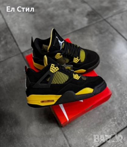 📌Air Jordan 4 Retro “Black/Yellow” 41 43 44 45 46 номер Цена 180лв/92.03 € Еконт, снимка 2 - Маратонки - 52240895
