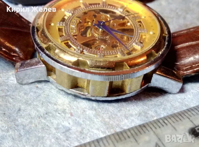 СЛАВА Скелетон РУСКИ ЧАСОВНИК АВТОМАТИК с КАИШКА Nagata SPAIN Естествена КОЖА ФУНКЦИОНИРАЩ 49334, снимка 6 - Мъжки - 48275542